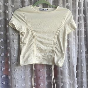 White cinched crop shirt